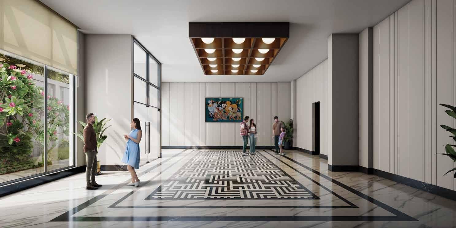 Double-height community hall at Signum Niva luxury apartments Alipore